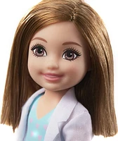 Barbie Chelsea Can Be Playset with Brunette Chelsea Doctor Doll (6-in/15.24-cm), Clipboard, EKG Reader, Band-aid Stickers,2 Medical Tools, Teddy Bear, Great Gift for Ages 3 Years Old & Up