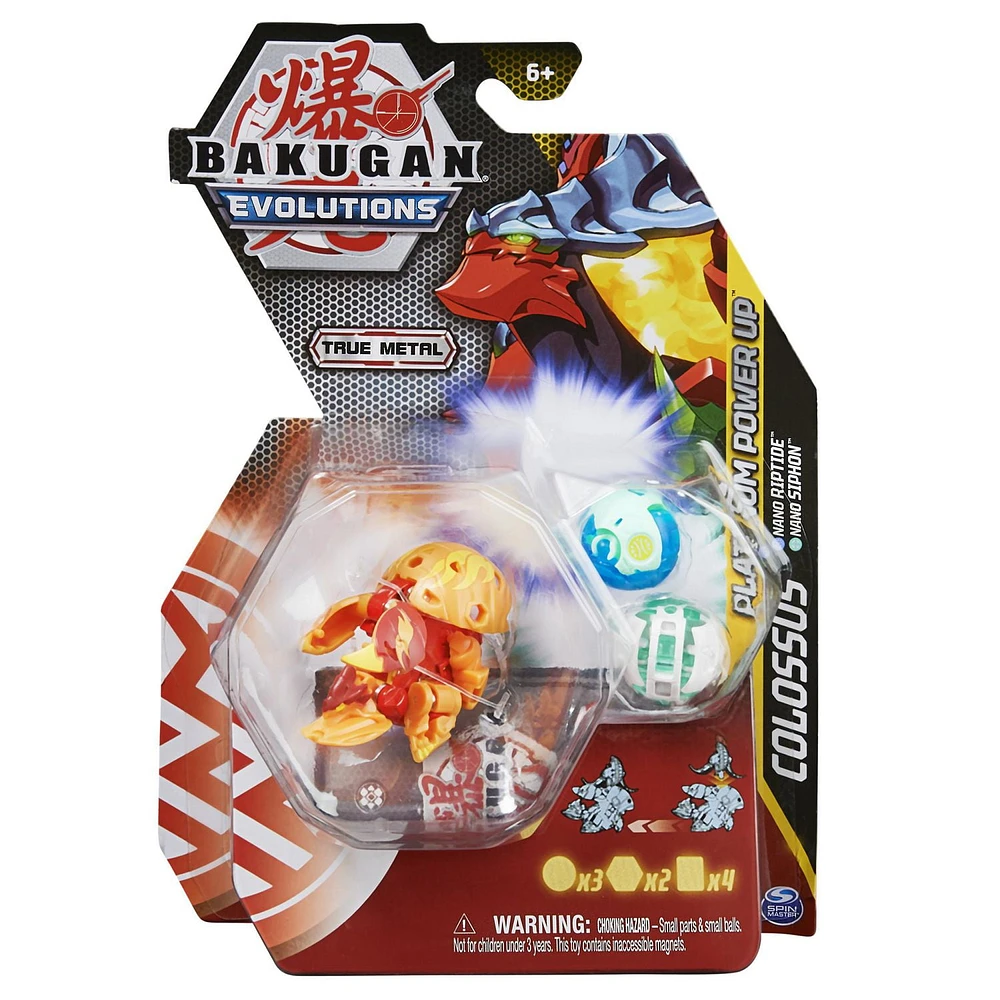 Bakugan Evolutions, Colossus and Nano Riptide and Siphon Platinum Power Up Pack, True Metal Bakugan Action Figure, 2 Nanogan, 2 Bakucore, 2 Ability Cards, Kids Toys for Boys, Ages 6 and Up