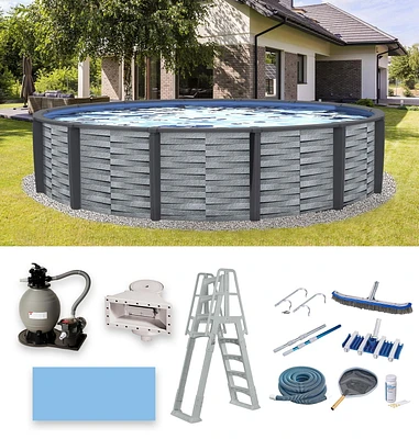 Affinity 27-ft Round 52-in Deep 7-in Top Rail Resin Swimming Pool Package