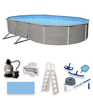 Belize 15-ft x 30-ft Oval 52-in Deep 6-in Top Rail Metal Wall Swimming Pool Package