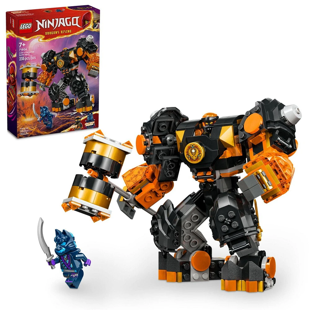 LEGO NINJAGO Cole’s Elemental Earth Mech Mini Ninja Toy, Customizable Action Figure Adventure Toy with Cole and Wolf Warrior Minifigures, Ninja Gift for Boys, Girls and Kids Ages 7 and Up, 71806, Includes 235 Pieces, Ages 7+