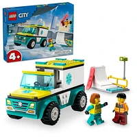 LEGO City Emergency Ambulance and Snowboarder Toy Vehicle Playset for Kids, Boarder and Paramedic Minifigures, Imaginative Pretend Play Winter Toy for Boys and Girls Ages 4 and Up, 60403, Includes 79 Pieces, Ages 4+