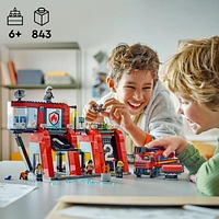 LEGO City Fire Station with Fire Truck Toy, Action Packed Fire Station Toy Playset, Birthday Gift Idea for Kids Ages 6 and Up who Love Pretend Play Toys, Includes a Dog Figure and 5 Minifigures, 60414, Includes 843 Pieces, Ages 6+