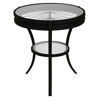 Monarch Specialties Accent Table, Side, End, Nightstand, Lamp, Round, Living Room, Bedroom, Clear Tempered Glass, Black Metal, Transitional