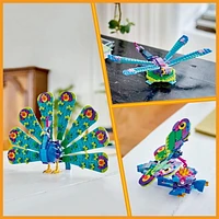 LEGO Creator 3 in 1 Exotic Peacock Toy, Transforms from Peacock to Dragonfly to Butterfly Toy, Play-and-Display Gift Idea for Boys and Girls Ages 7 Years Old and Up, Bird Toy, 31157, Includes 355 Pieces, Ages 7+