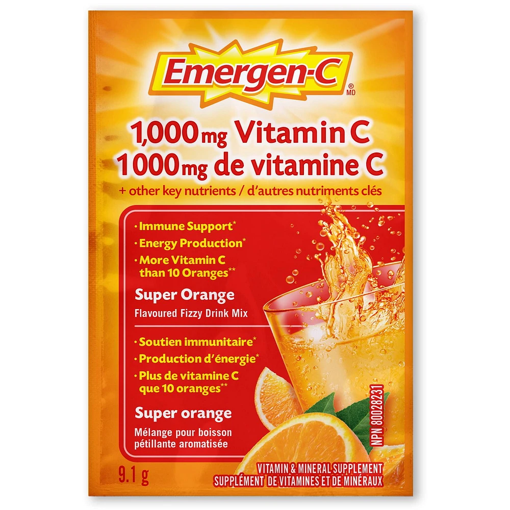 Emergen-C® Super Orange 1000mg Vitamin C / Electrolytes / B Vitamins Mineral Supplement, 30 Packets, Vitamin C