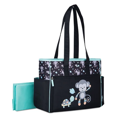 Baby Boom Monkey Zip Front Tote Diaper Bag - Black