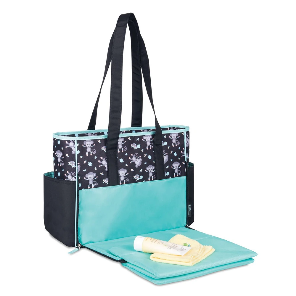 Baby Boom Monkey Zip Front Tote Diaper Bag - Black