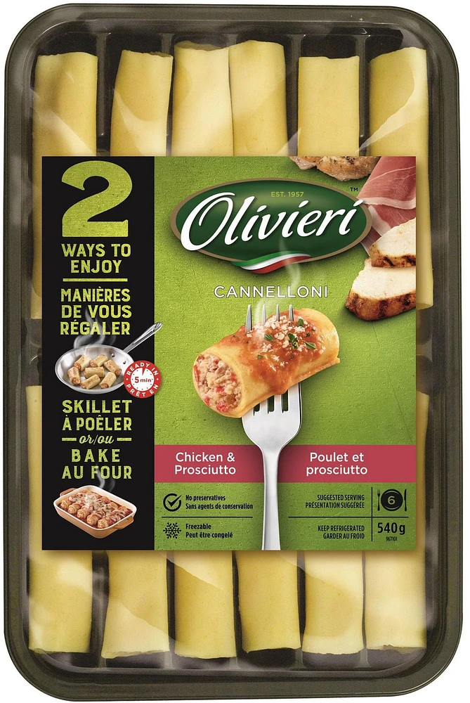 Olivieri Fresh Cannelloni Chicken Prosciutto, Fresh Pasta, 540 g