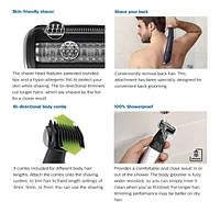 Philips Bodygroom Series 5000, waterproof with rounded trimming combs, BG5020/15, Smooth full-body shave