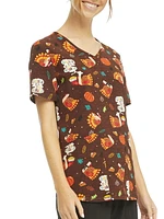Scrubstar Women's Gobble 'Til You Wobble V-Neck Print Top