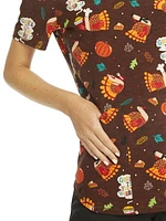 Scrubstar Women's Gobble 'Til You Wobble V-Neck Print Top