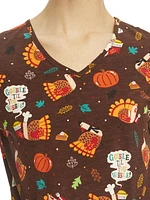 Scrubstar Women's Gobble 'Til You Wobble V-Neck Print Top