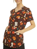 Scrubstar Women's Gobble 'Til You Wobble V-Neck Print Top