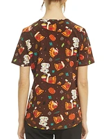 Scrubstar Women's Gobble 'Til You Wobble V-Neck Print Top
