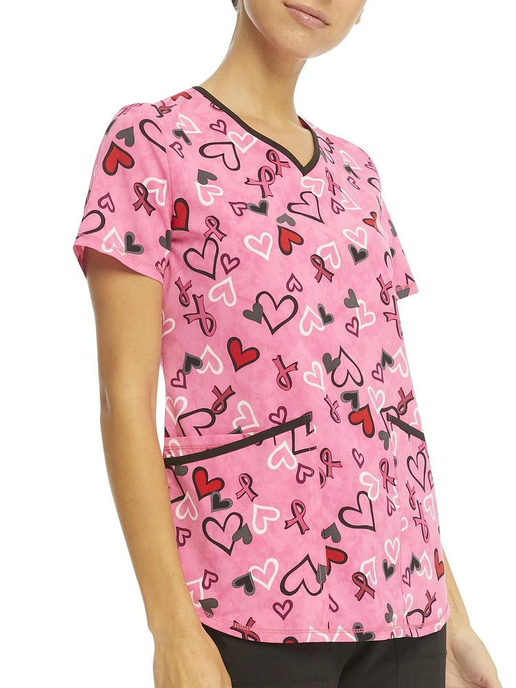 Scrubstar Women's "Hearts That Heal" V-Neck Print Top