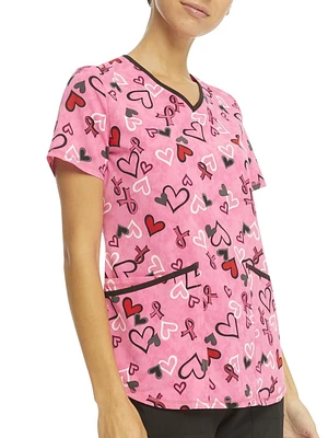 Scrubstar Women's "Hearts That Heal" V-Neck Print Top