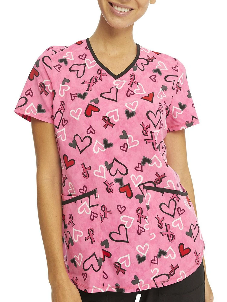 Scrubstar Women's "Hearts That Heal" V-Neck Print Top