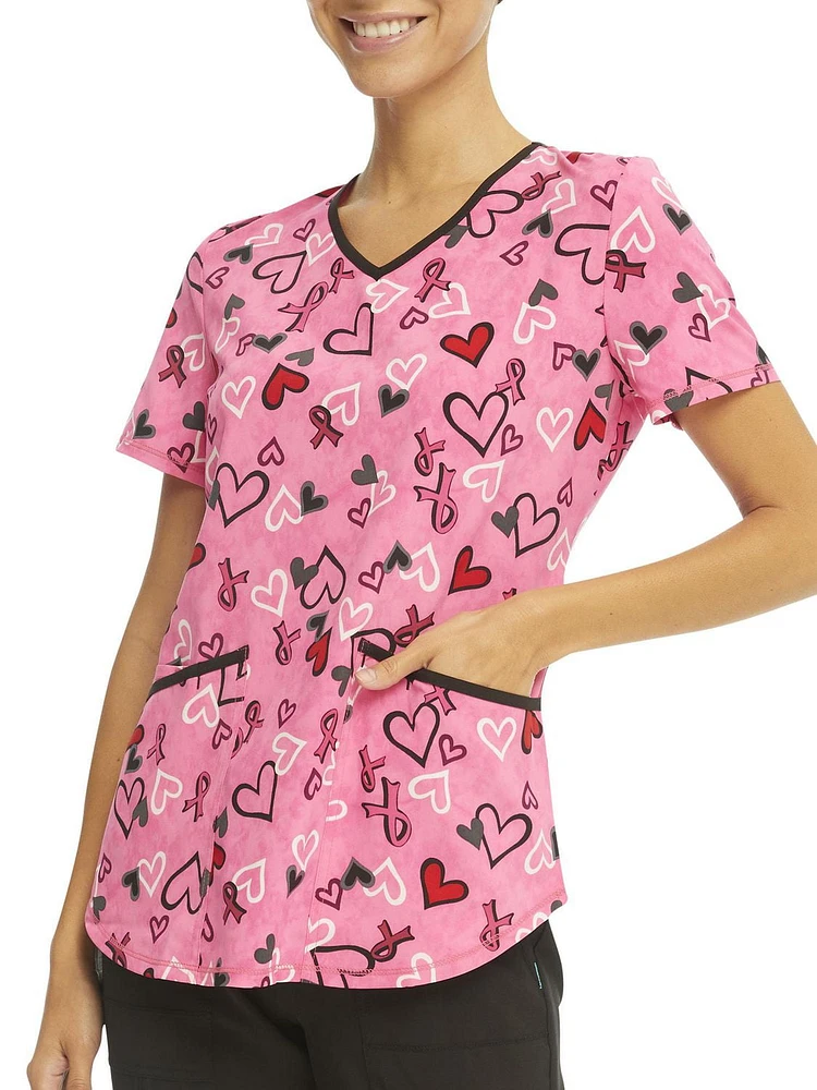 Scrubstar Women's "Hearts That Heal" V-Neck Print Top