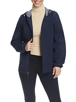 Details Women's Windbreaker With Striped Lining Trim Inside of Hood & Yoke