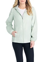 Details Women's Windbreaker With Striped Lining Trim Inside of Hood & Yoke