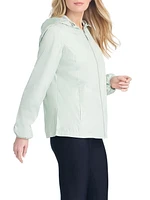 Details Women's Windbreaker With Striped Lining Trim Inside of Hood & Yoke