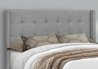 Monarch Specialties Bed, Queen Size, Platform, Bedroom, Frame, Upholstered, Linen Look, Metal Legs, Grey, Chrome, Transitional