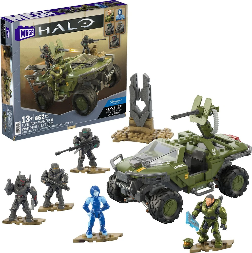 MEGA Halo FLEETCOM Warthog Vehicle Building Kit with 5 Micro Action Figures (469 pieces), Ages 13+