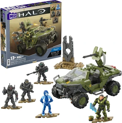 MEGA Halo FLEETCOM Warthog Vehicle Building Kit with 5 Micro Action Figures (469 pieces), Ages 13+