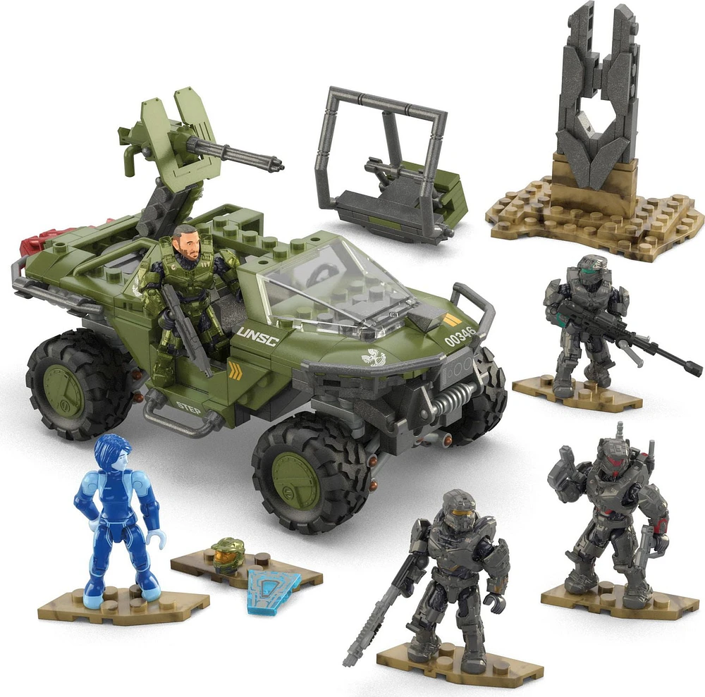 MEGA Halo FLEETCOM Warthog Vehicle Building Kit with 5 Micro Action Figures (469 pieces), Ages 13+