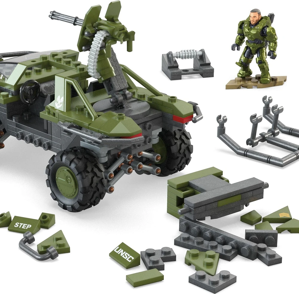 MEGA Halo FLEETCOM Warthog Vehicle Building Kit with 5 Micro Action Figures (469 pieces), Ages 13+