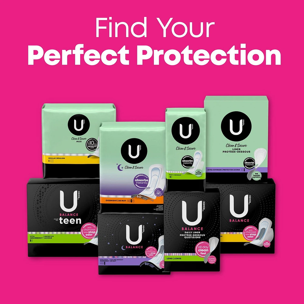 Serviettes ultraminces de nuit U by Kotex Balance avec ailes, 26 unités 26 unités