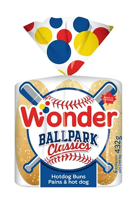 Wonder Ball Park Classic Hot Dog Buns, 6ct, 432g