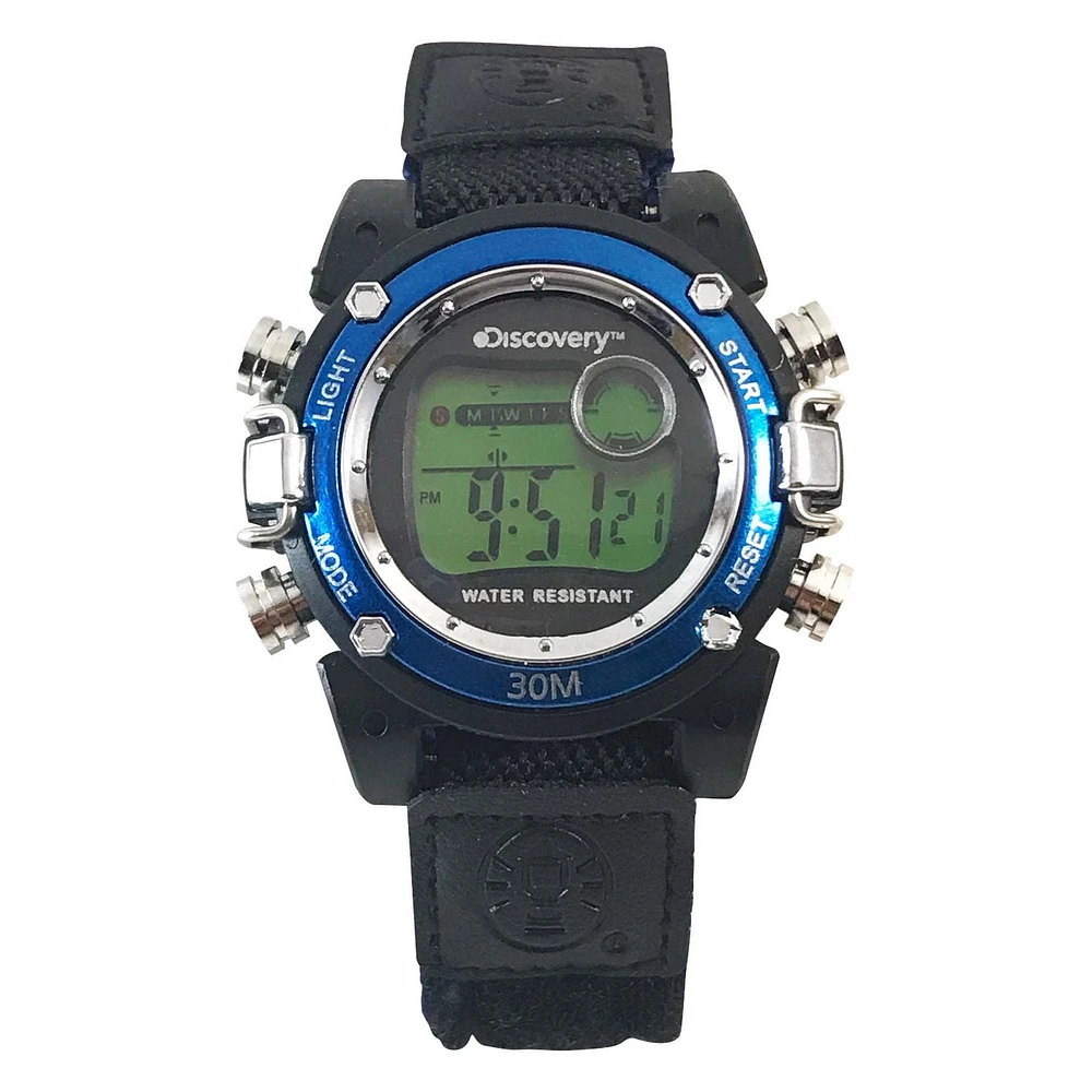 Discovery Black Nylon Fastwrap Digital Watch with Blue Accent