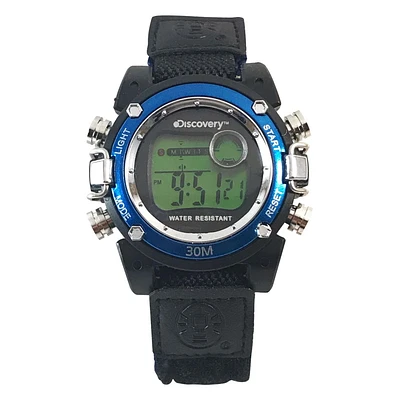 Discovery Black Nylon Fastwrap Digital Watch with Blue Accent