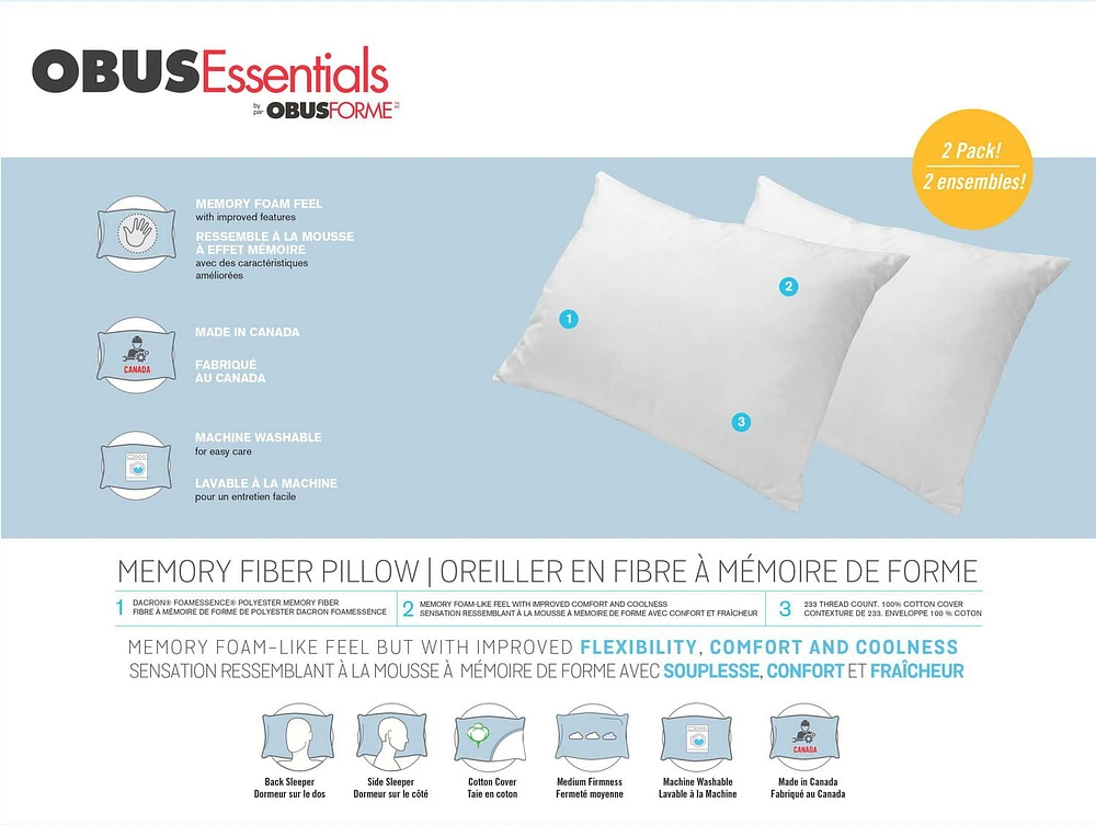 MEMORY FIBER FILLED PILLOW- 2 PACK