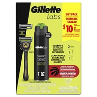 GilletteLabs with Exfoliating Bar by Gillette Razor for Men, Black and Gold Edition - 1 Handle, 2 Razor Blade Refills Rapid Foaming Shave Gel, 0MX