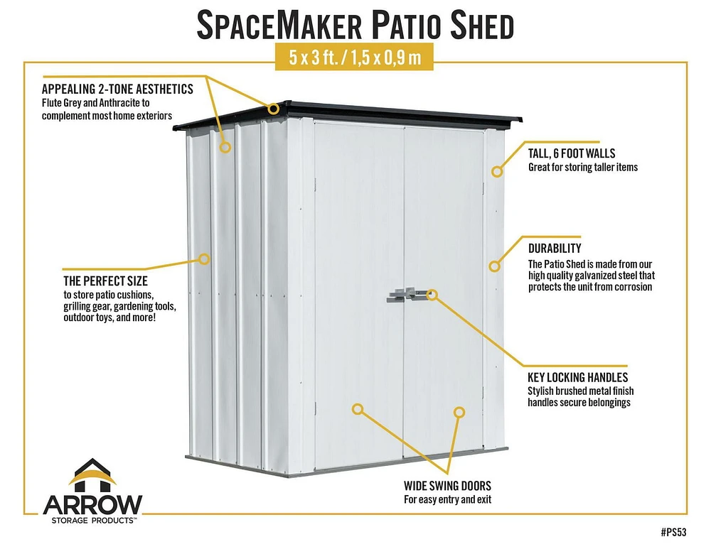 Spacemaker Patio Shed, 5x3, Flute Grey and Anthracite