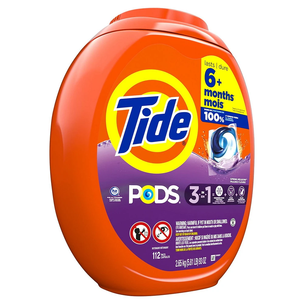 Tide PODS Laundry Detergent Soap Pacs, HE Compatible, Powerful 3-in-1 Clean in one Step, Spring Meadow Scent, 112CT