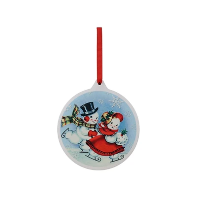 Mr. Christmas 4" Vintage Ceramic Snowman Couple Ornament, Blue