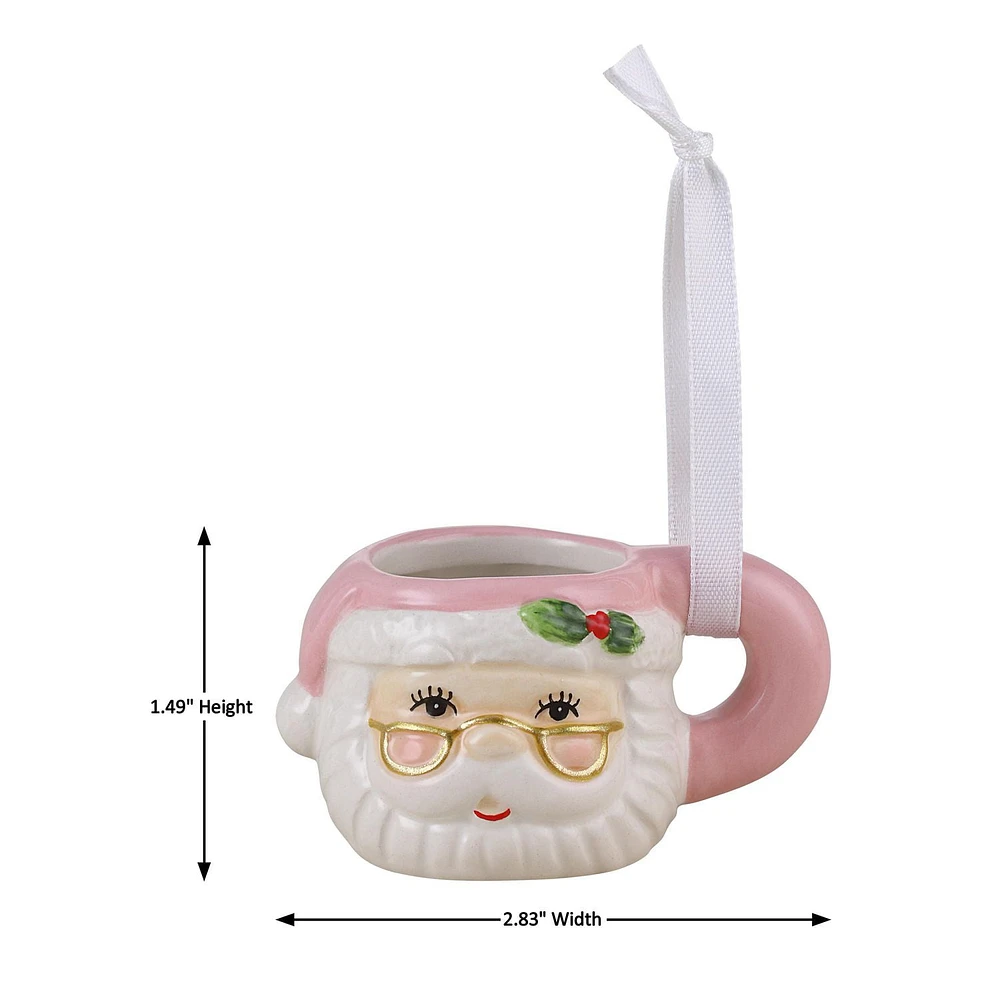 Mr. Christmas 1.5" Nostalgic Ceramic Santa Mug Ornament, Pink