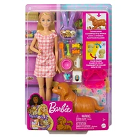 Barbie Doll and Newborn Pups Playset with Dog, 3 Puppies & Accessories, 3 to 7 Year Olds