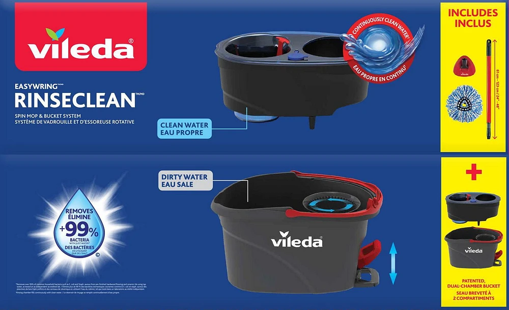 Vileda EasyWring RinseClean Spin Mop System, Two-tank bucket system