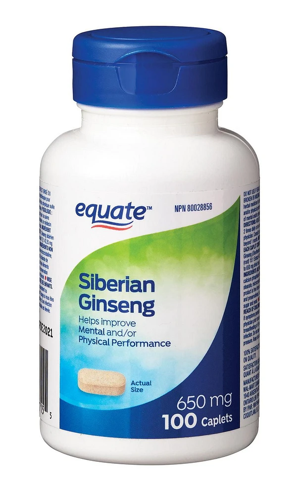 Equate Siberian Ginseng 650 mg, 100 Caplets