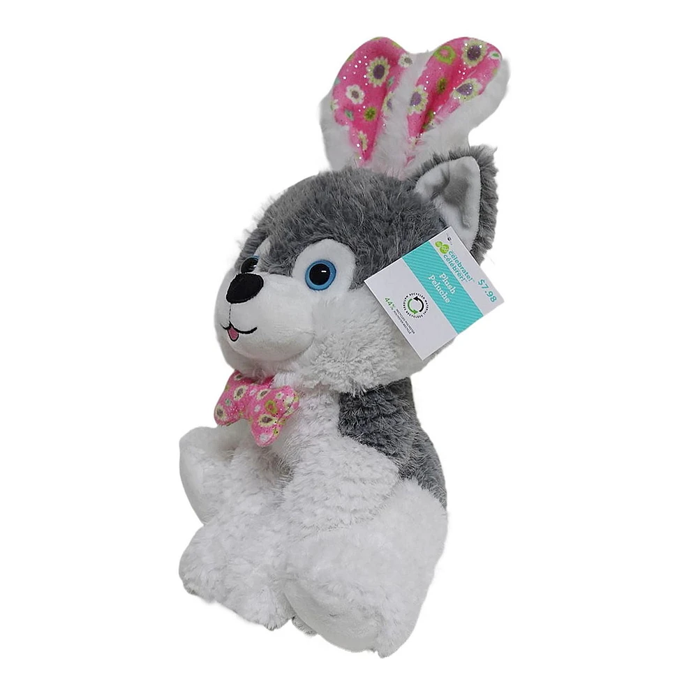 Way to Celebrate Medium Plush Puppy with Bunny Ear, Grey, 10inch