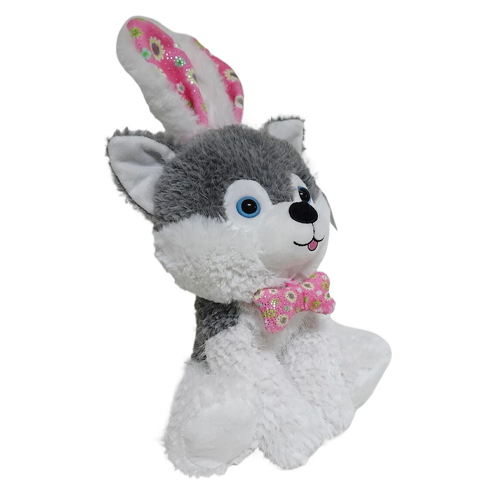 Way to Celebrate Medium Plush Puppy with Bunny Ear, Grey, 10inch