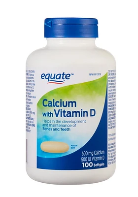 Equate Calcium with Vitamin D, 100 Softgels, 600 mg Elemental Calcium, 500 IU Vitamin D