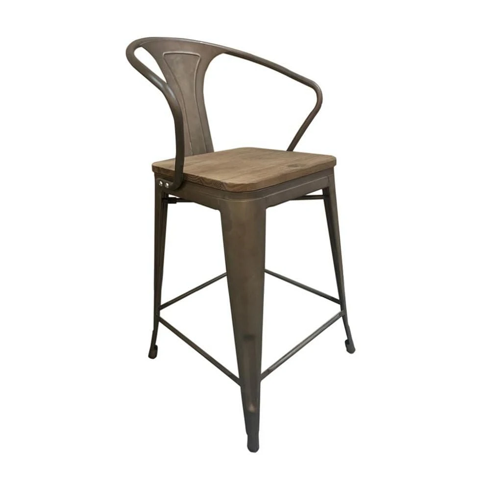 TOLIX STOOL W/ARM WOOD SEAT