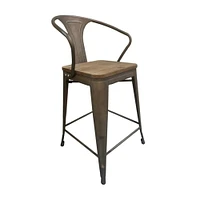 TOLIX STOOL W/ARM WOOD SEAT