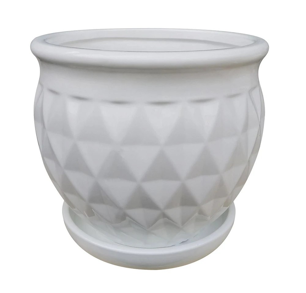 8 inch Diamond Belle Pot-White, Flower pot